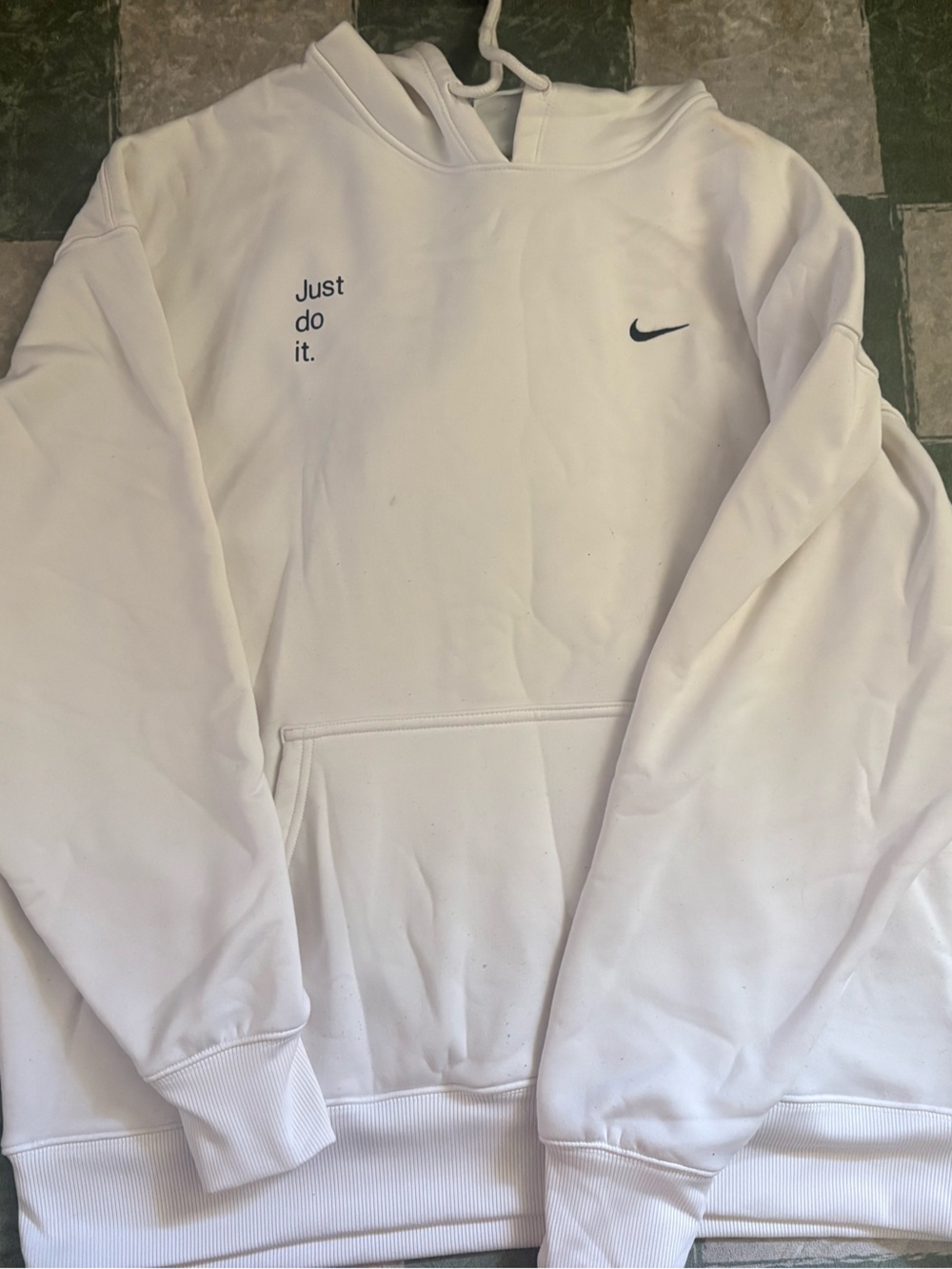 Nike White 'Just Do It.' Pullover Hoodie with Small Swoosh